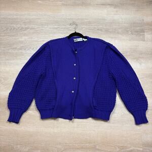 Vintage A Pallas Original Chunky Knit Wool Cardigan Sweater Women L Color Purple